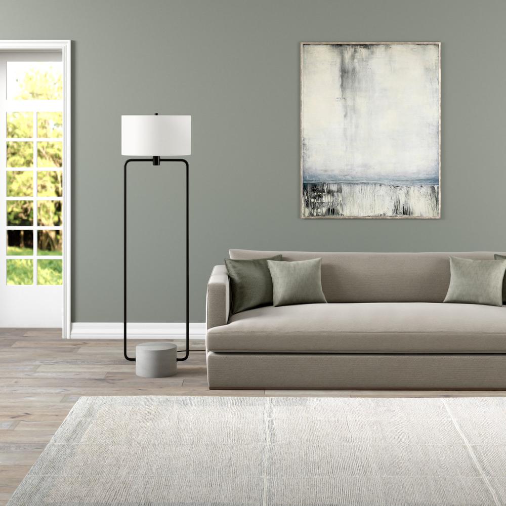 63" Black Column Floor Lamp With White Frosted Glass Drum Shade. Picture 5