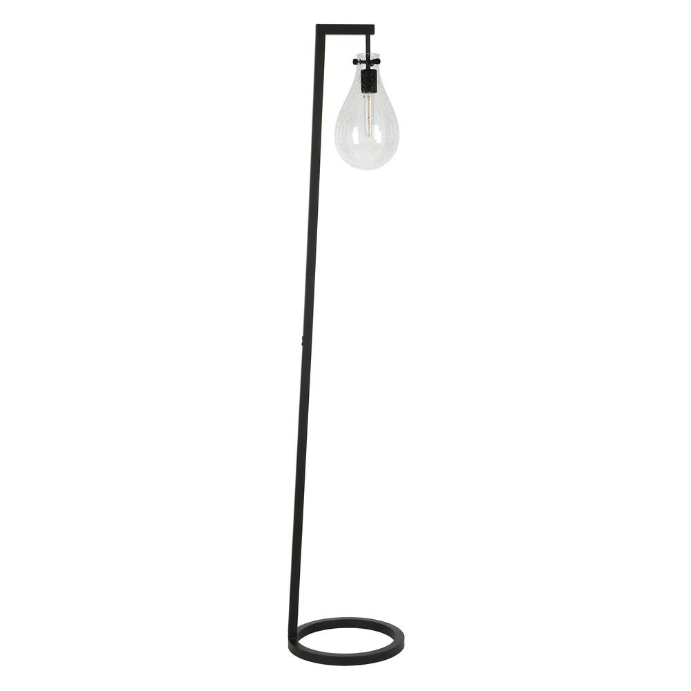 66" Black Reading Floor Lamp With Clear Seeded Glass Empire Shade. Picture 1