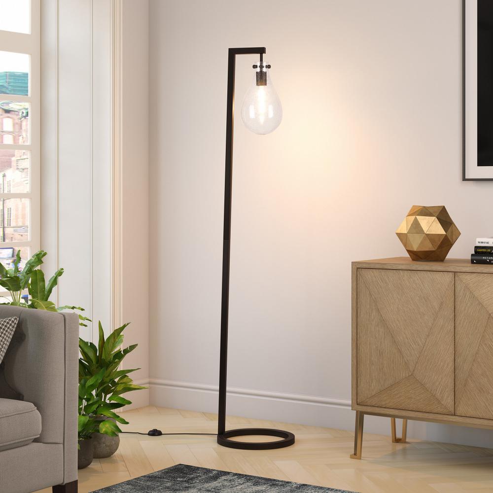 66" Black Reading Floor Lamp With Clear Seeded Glass Empire Shade. Picture 5