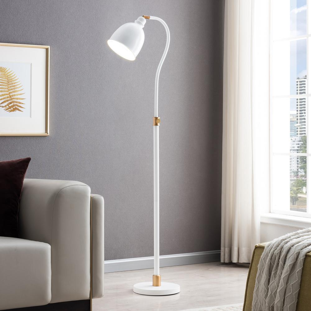 68" Brass Adjustable Reading Floor Lamp With White Frosted Glass Dome Shade. Picture 7