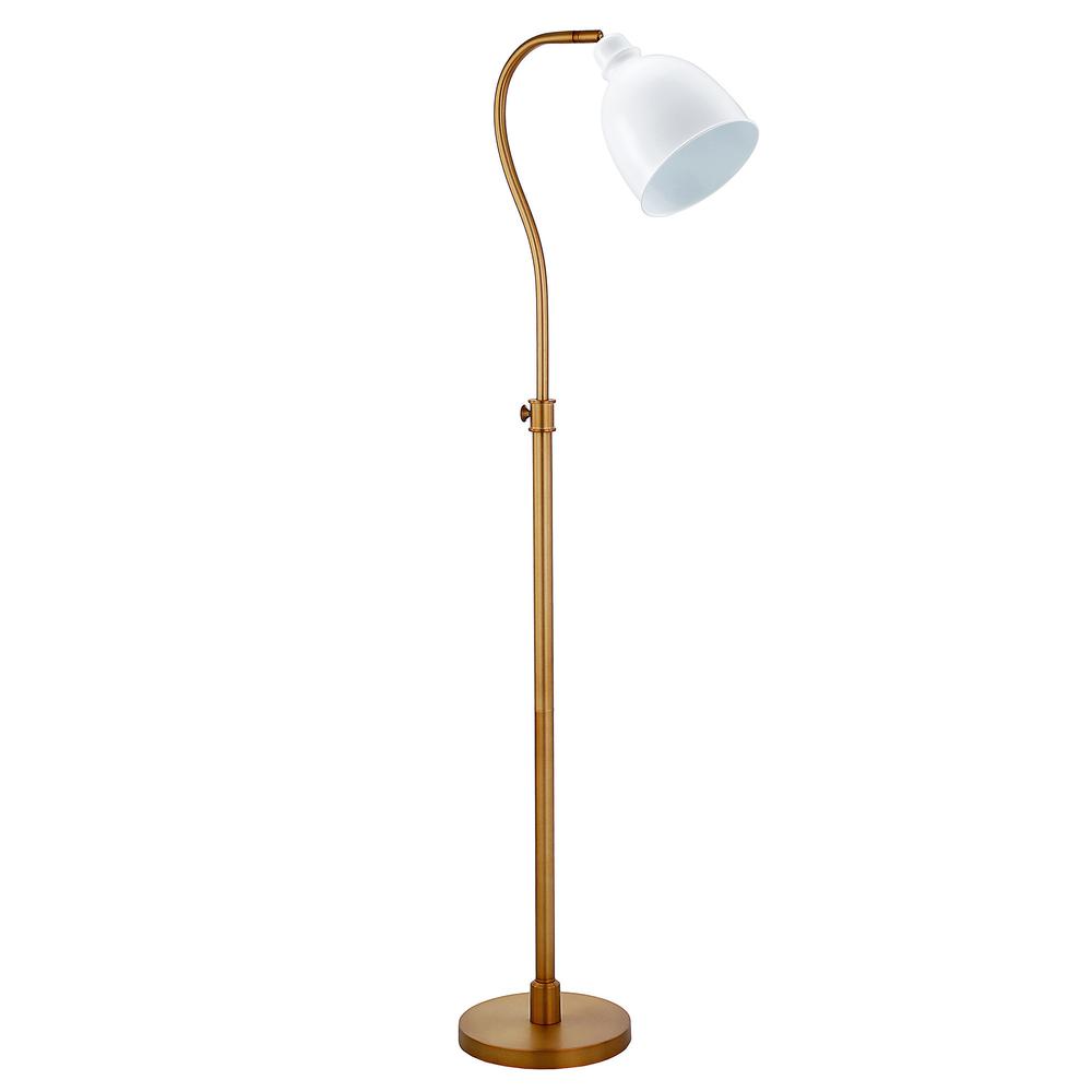 68" Brass Adjustable Reading Floor Lamp With White Frosted Glass Dome Shade. Picture 1