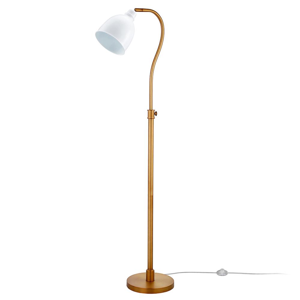 68" Brass Adjustable Reading Floor Lamp With White Frosted Glass Dome Shade. Picture 2