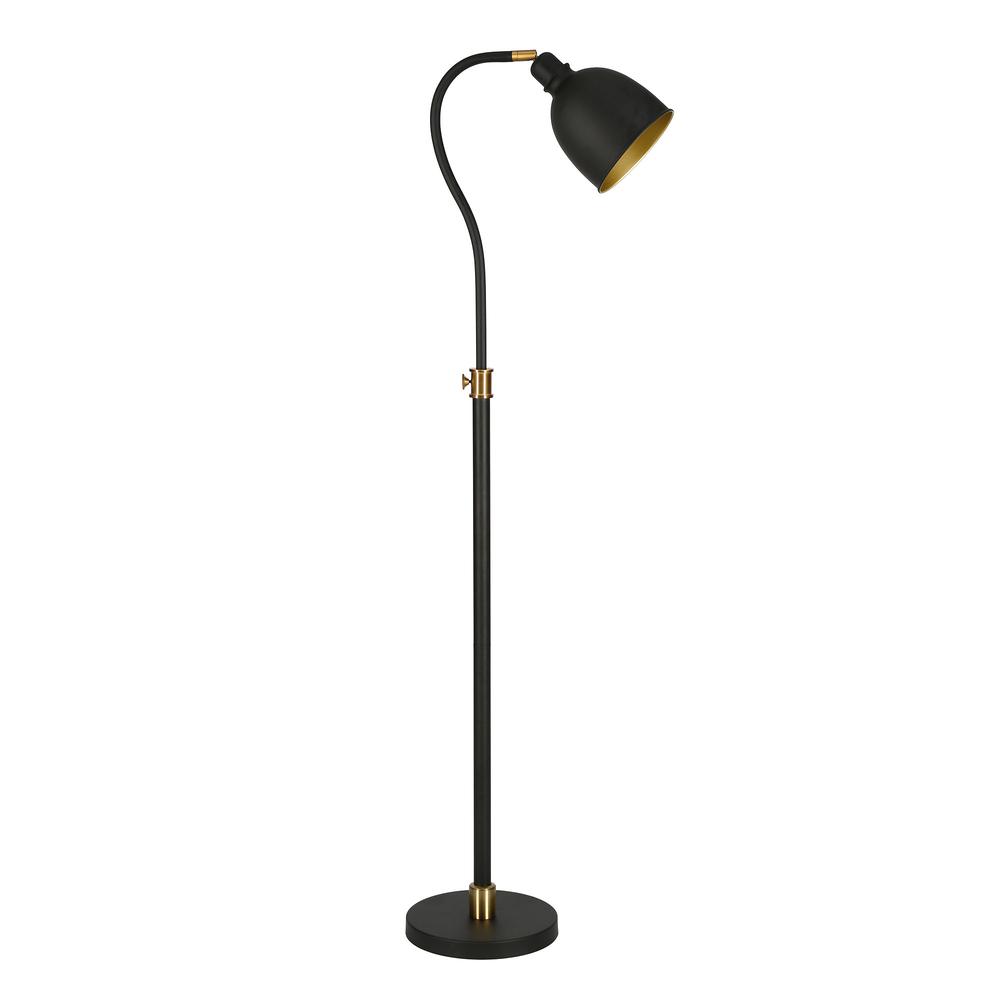 68" Black Adjustable Reading Floor Lamp With Black Dome Shade. Picture 1