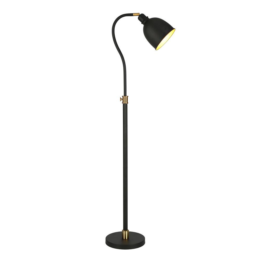 68" Black Adjustable Reading Floor Lamp With Black Dome Shade. Picture 3