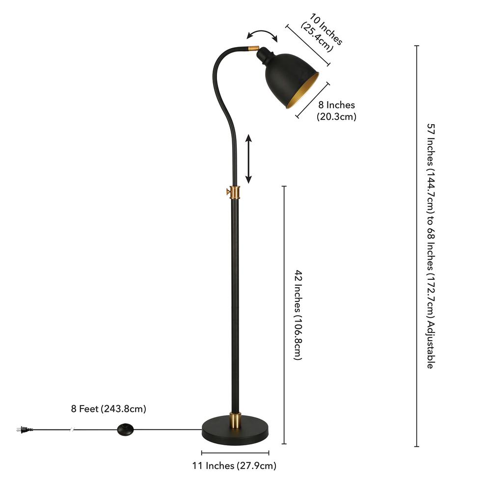 68" Black Adjustable Reading Floor Lamp With Black Dome Shade. Picture 8