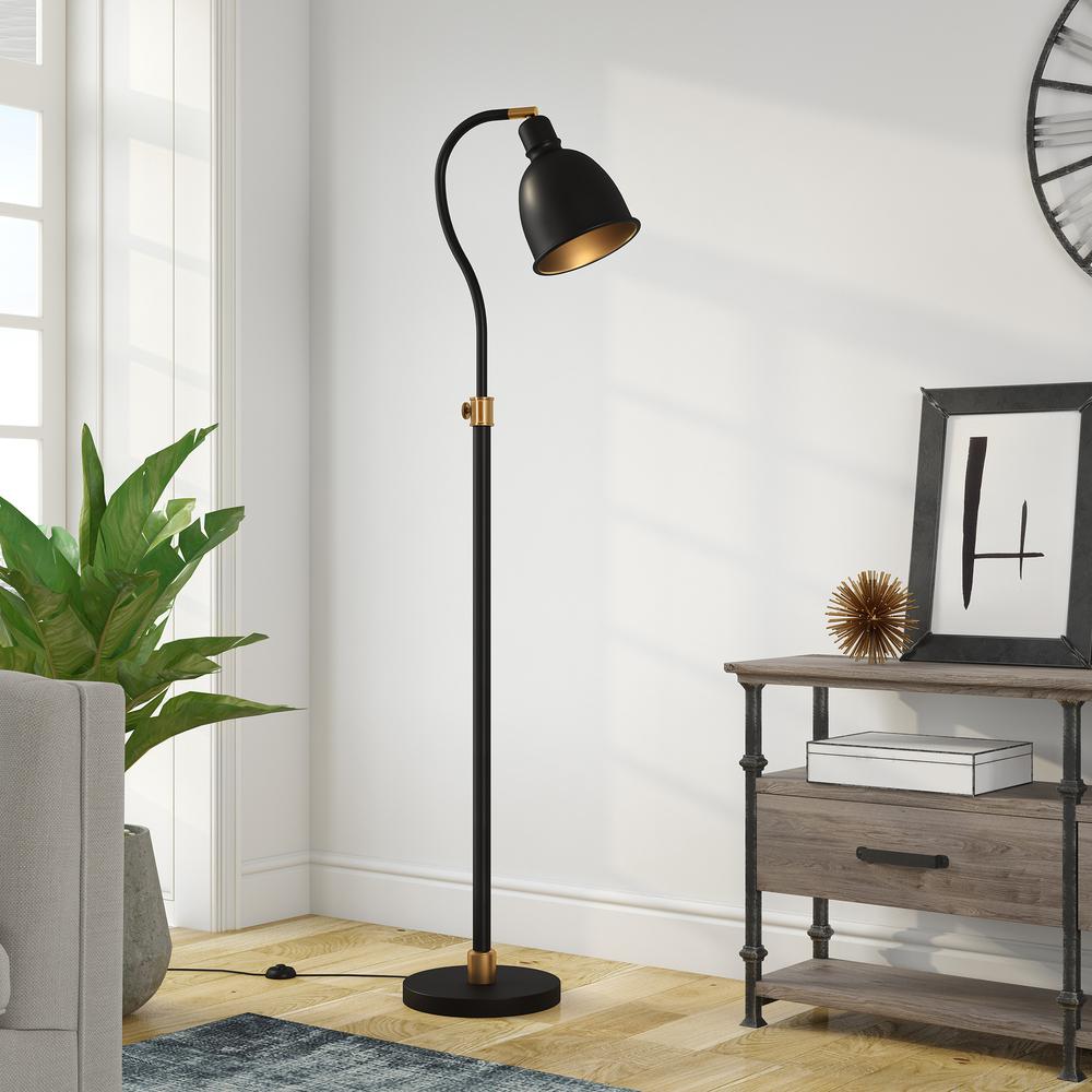 68" Black Adjustable Reading Floor Lamp With Black Dome Shade. Picture 6