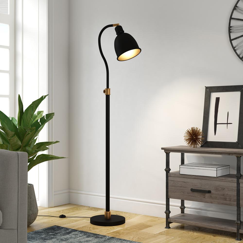 68" Black Adjustable Reading Floor Lamp With Black Dome Shade. Picture 7