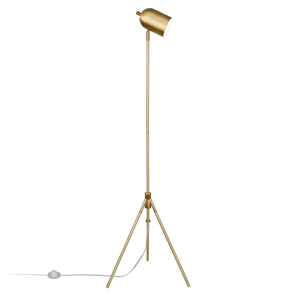 56" Brass Tripod Floor Lamp With Brass Dome Shade. Picture 3