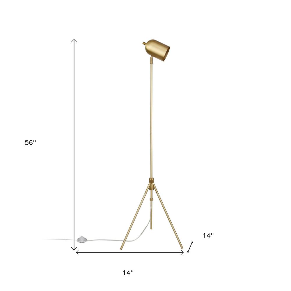 56" Brass Tripod Floor Lamp With Brass Dome Shade. Picture 8