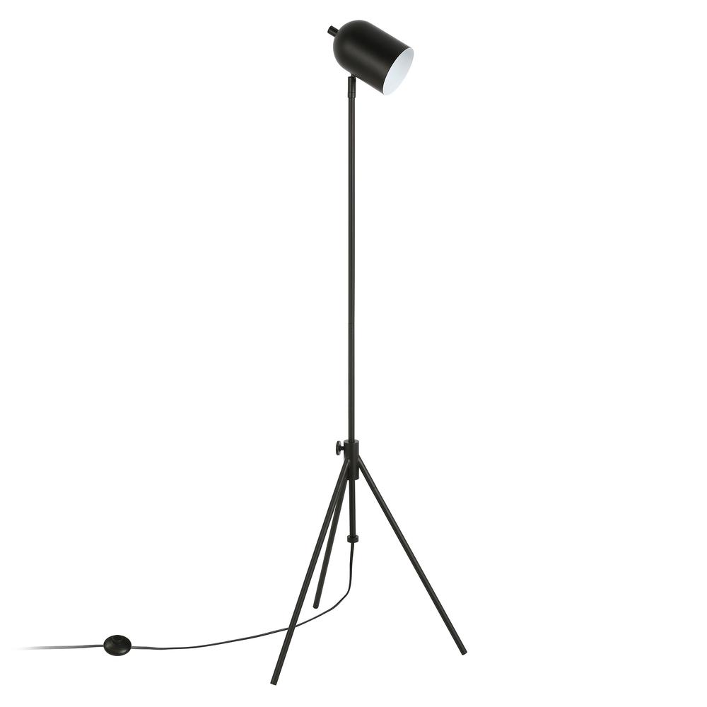 56" Black Tripod Floor Lamp With Black Dome Shade. Picture 1