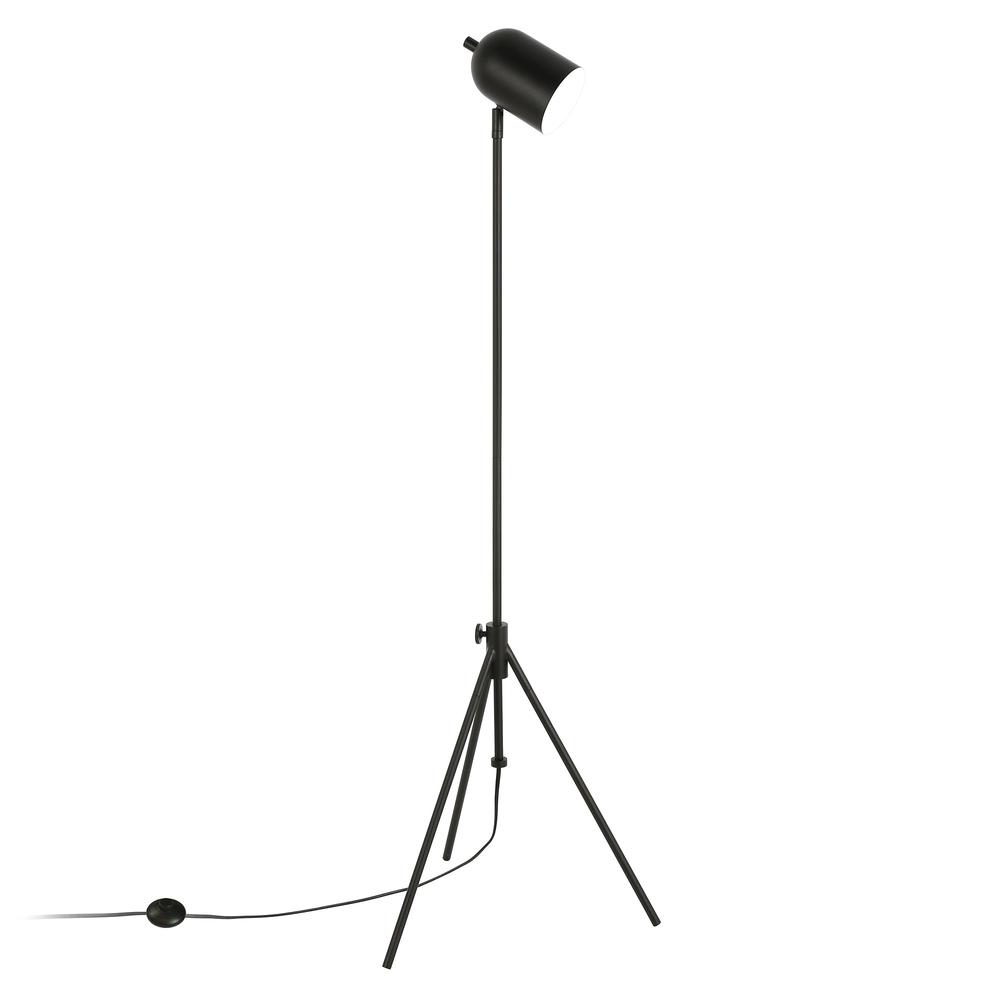 56" Black Tripod Floor Lamp With Black Dome Shade. Picture 2
