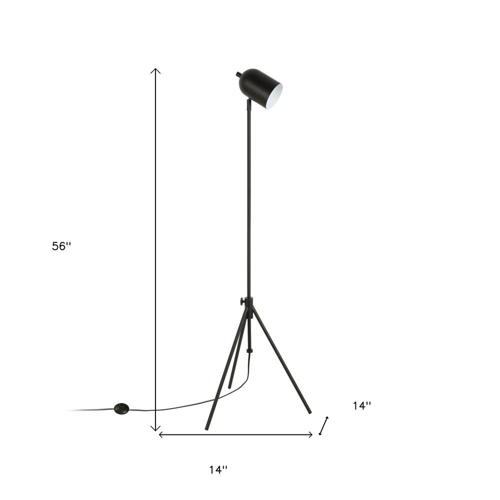 56" Black Tripod Floor Lamp With Black Dome Shade. Picture 7