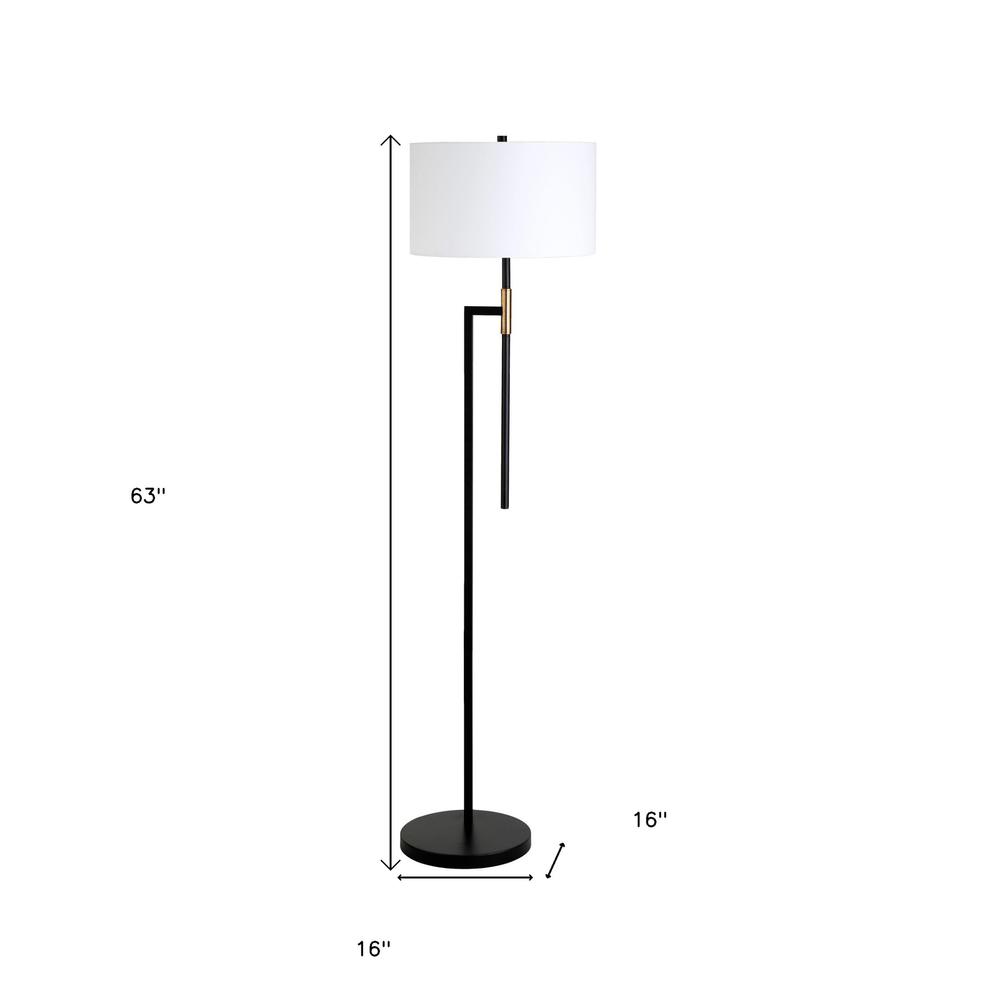 63" Black Traditional Shaped Floor Lamp With White Frosted Glass Drum Shade. Picture 7