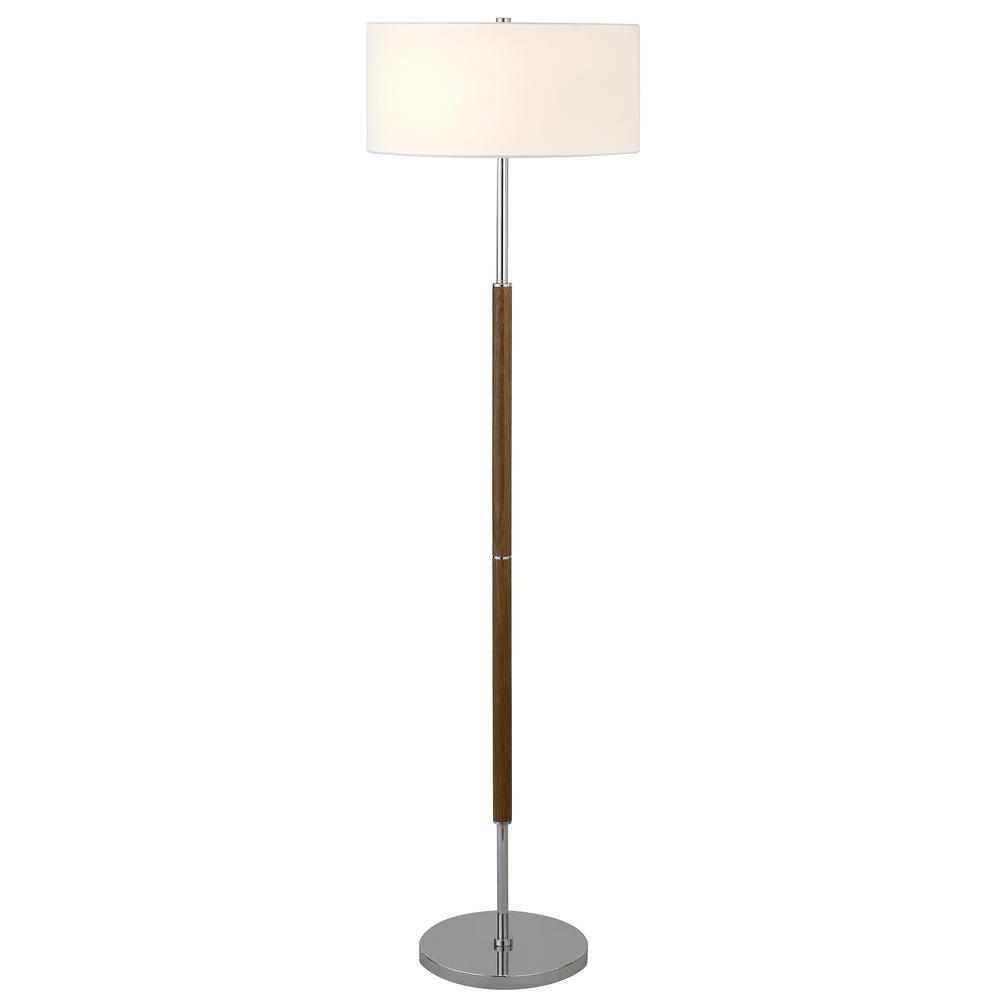 61" Nickel Two Light Floor Lamp With White Frosted Glass Drum Shade. Picture 2