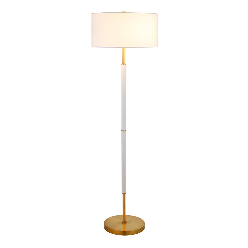 61" Brass Two Light Floor Lamp With White Frosted Glass Drum Shade. Picture 2