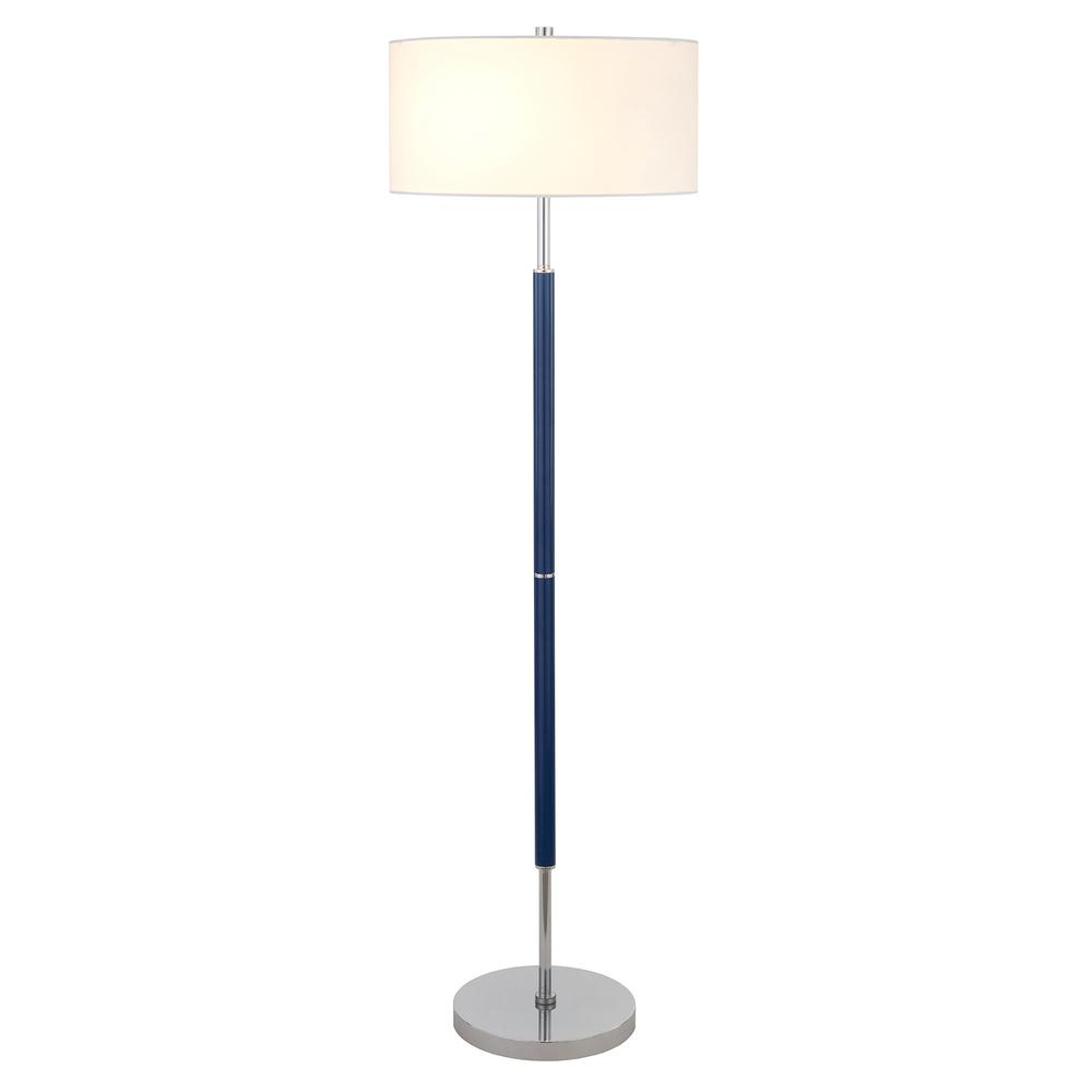 61" Blue Two Light Floor Lamp With White Frosted Glass Drum Shade. Picture 2