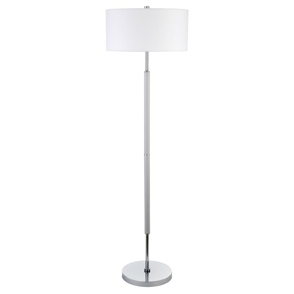 61" Nickel Two Light Floor Lamp With White Frosted Glass Drum Shade. Picture 1