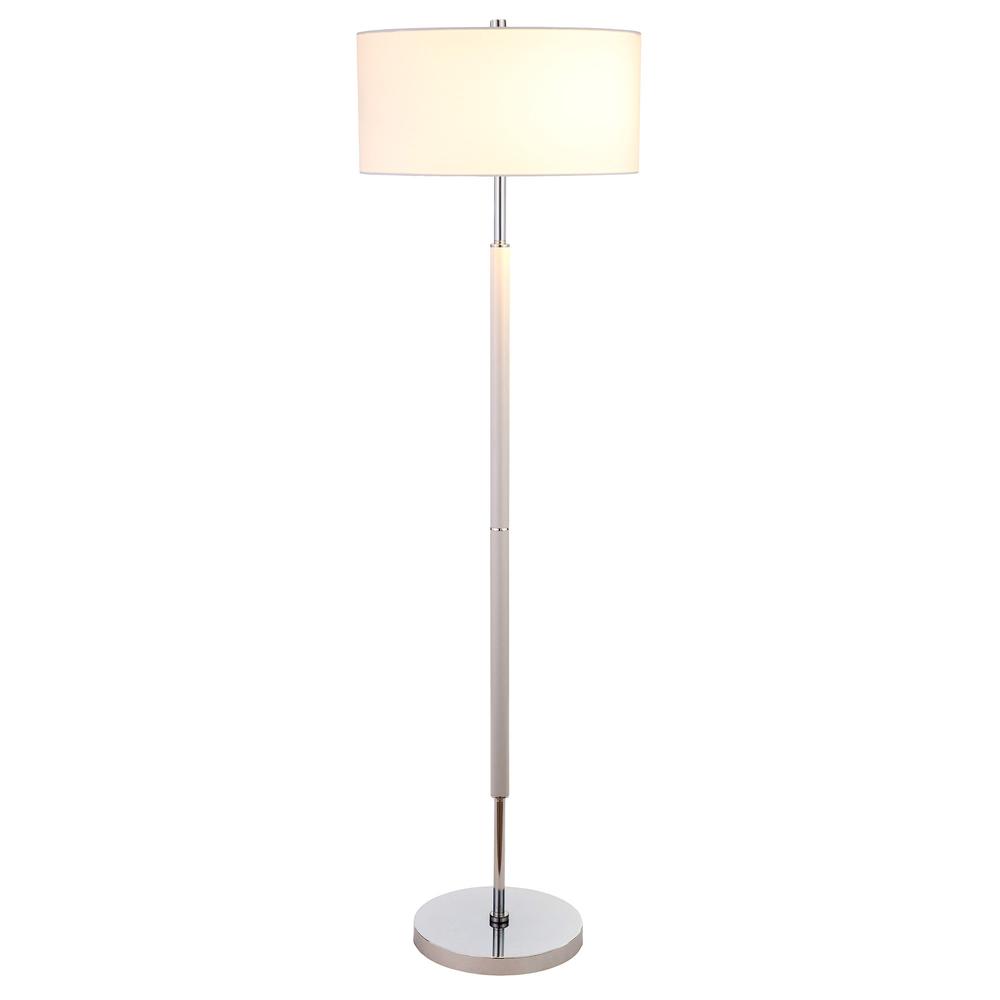 61" Nickel Two Light Floor Lamp With White Frosted Glass Drum Shade. Picture 2