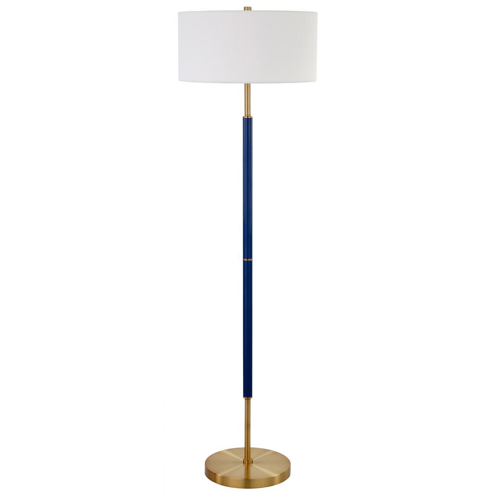 61" Brass Two Light Floor Lamp With White Frosted Glass Drum Shade. Picture 1
