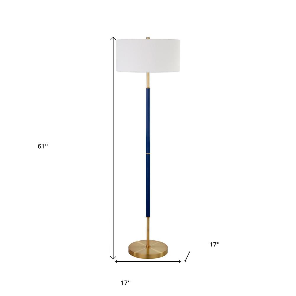 61" Brass Two Light Floor Lamp With White Frosted Glass Drum Shade. Picture 6