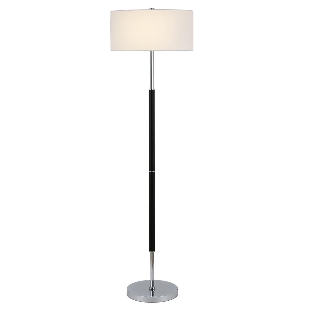 61" Black Two Light Floor Lamp With White Frosted Glass Drum Shade. Picture 2