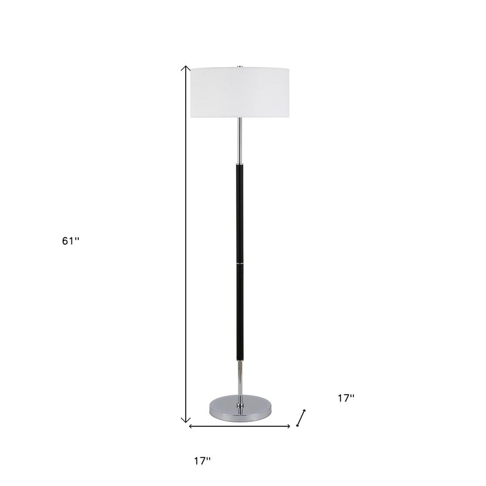 61" Black Two Light Floor Lamp With White Frosted Glass Drum Shade. Picture 6