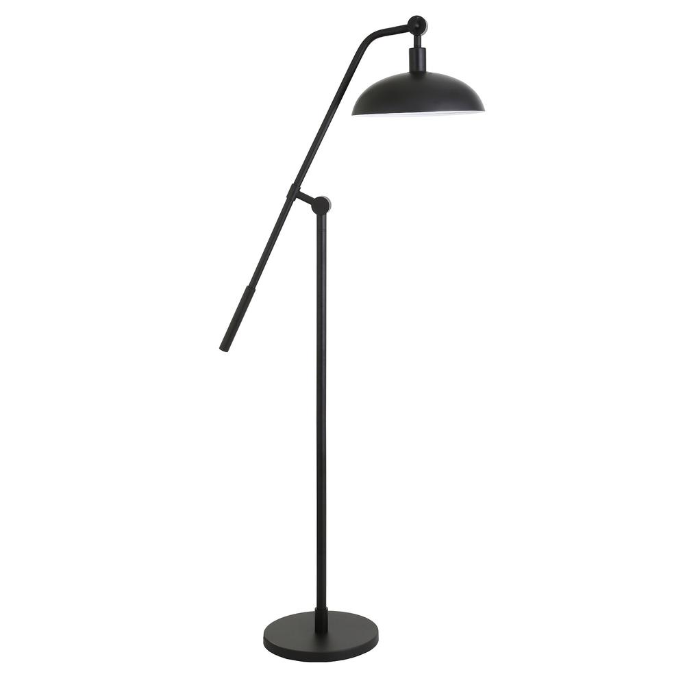 62" Black Reading Floor Lamp With Black Dome Shade. Picture 1