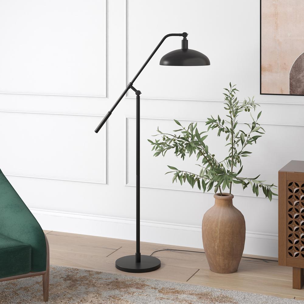 62" Black Reading Floor Lamp With Black Dome Shade. Picture 5