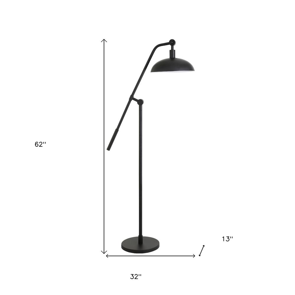 62" Black Reading Floor Lamp With Black Dome Shade. Picture 7
