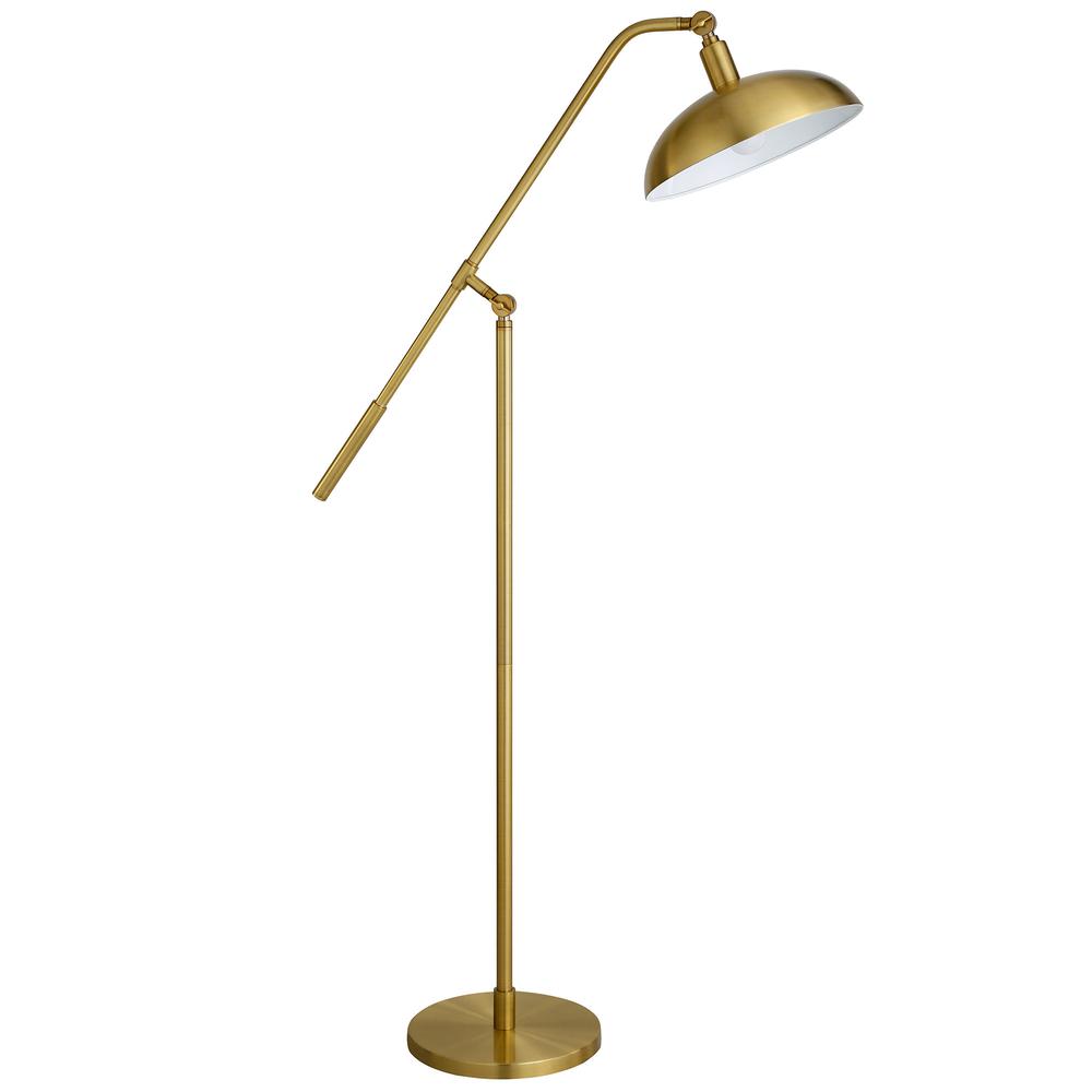 62" Brass Reading Floor Lamp With Brass Dome Shade. Picture 1