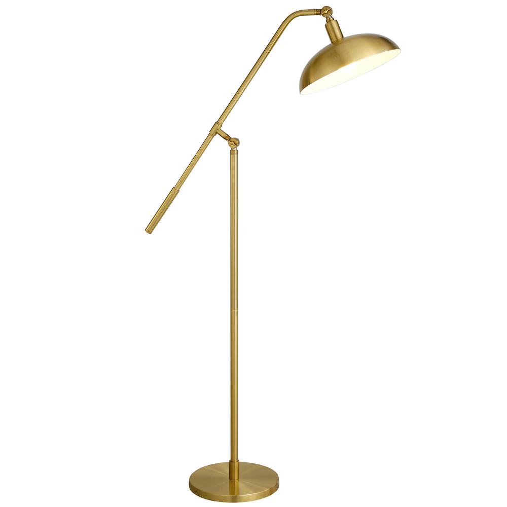 62" Brass Reading Floor Lamp With Brass Dome Shade. Picture 2