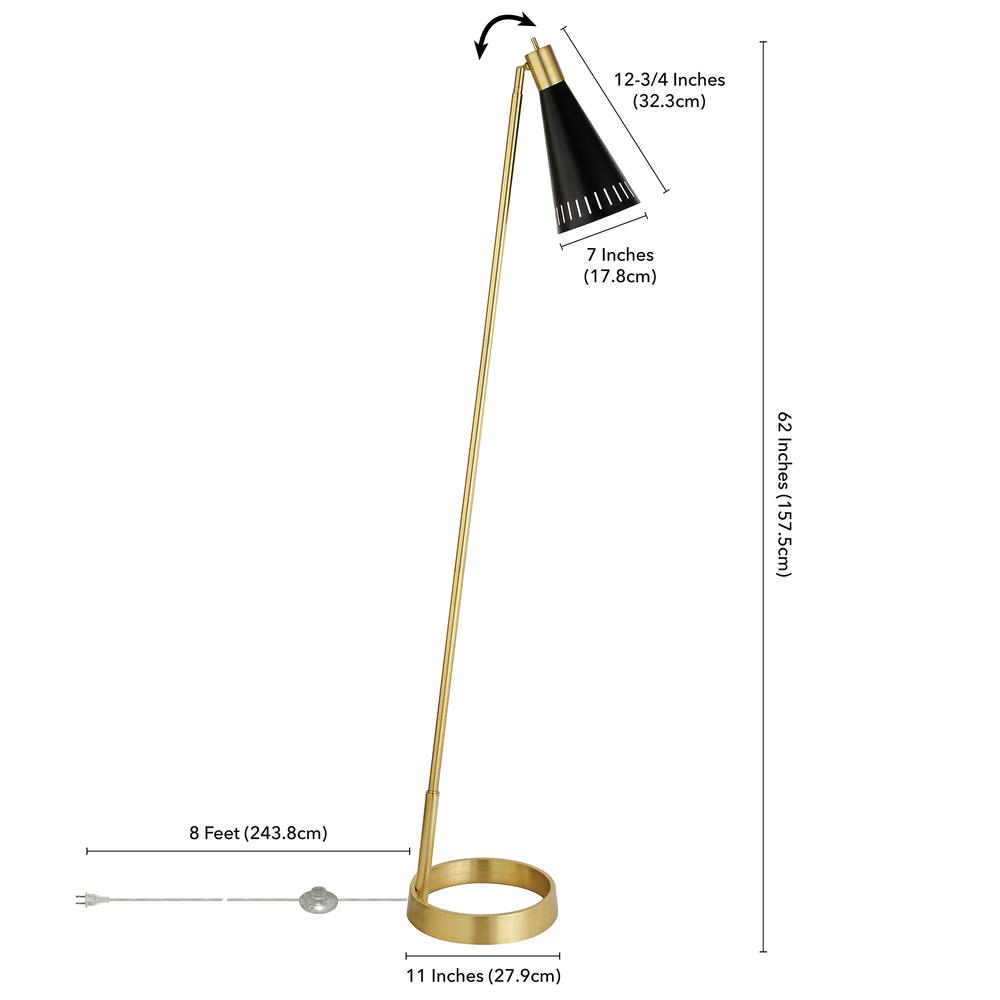 62" Black Reading Floor Lamp With Black Cone Shade. Picture 7