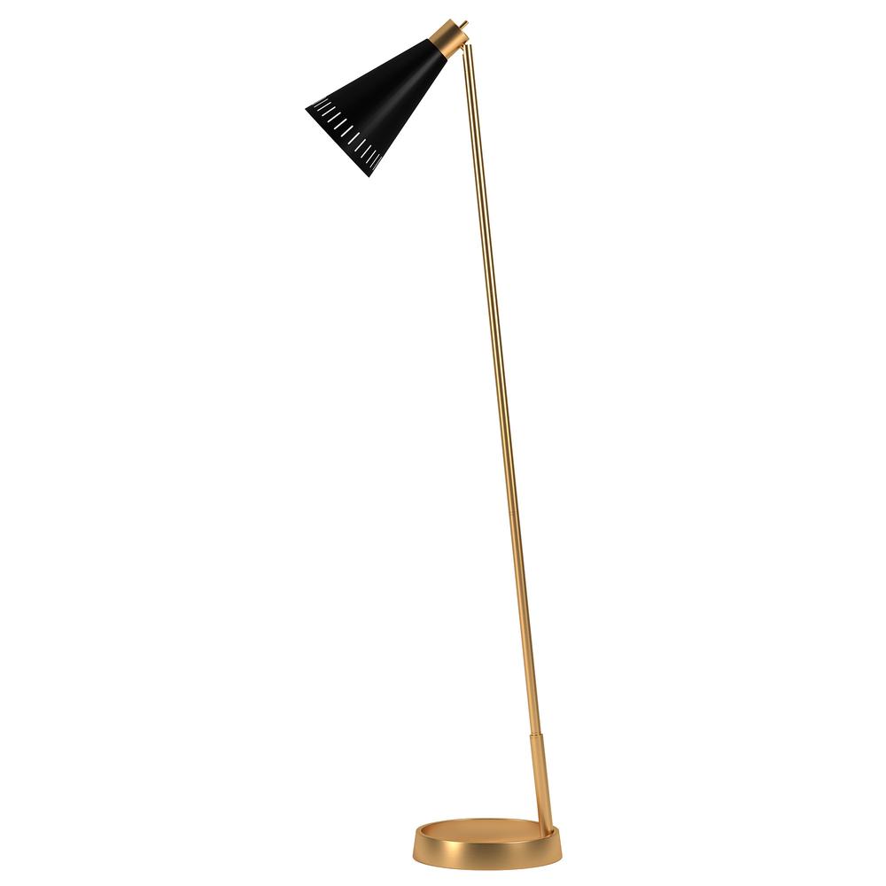 62" Black Reading Floor Lamp With Black Cone Shade. Picture 3