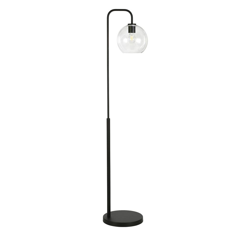 62" Black Arched Floor Lamp With Clear Transparent Glass Globe Shade. Picture 1