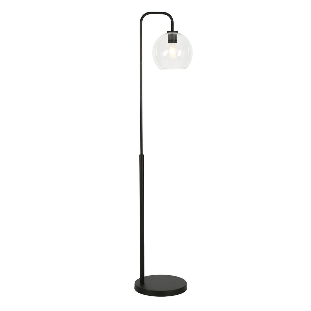 62" Black Arched Floor Lamp With Clear Transparent Glass Globe Shade. Picture 2