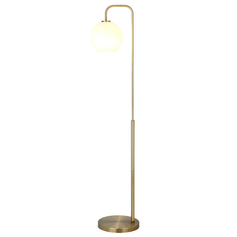 62" Brass Arched Floor Lamp With White Frosted Glass Globe Shade. Picture 2
