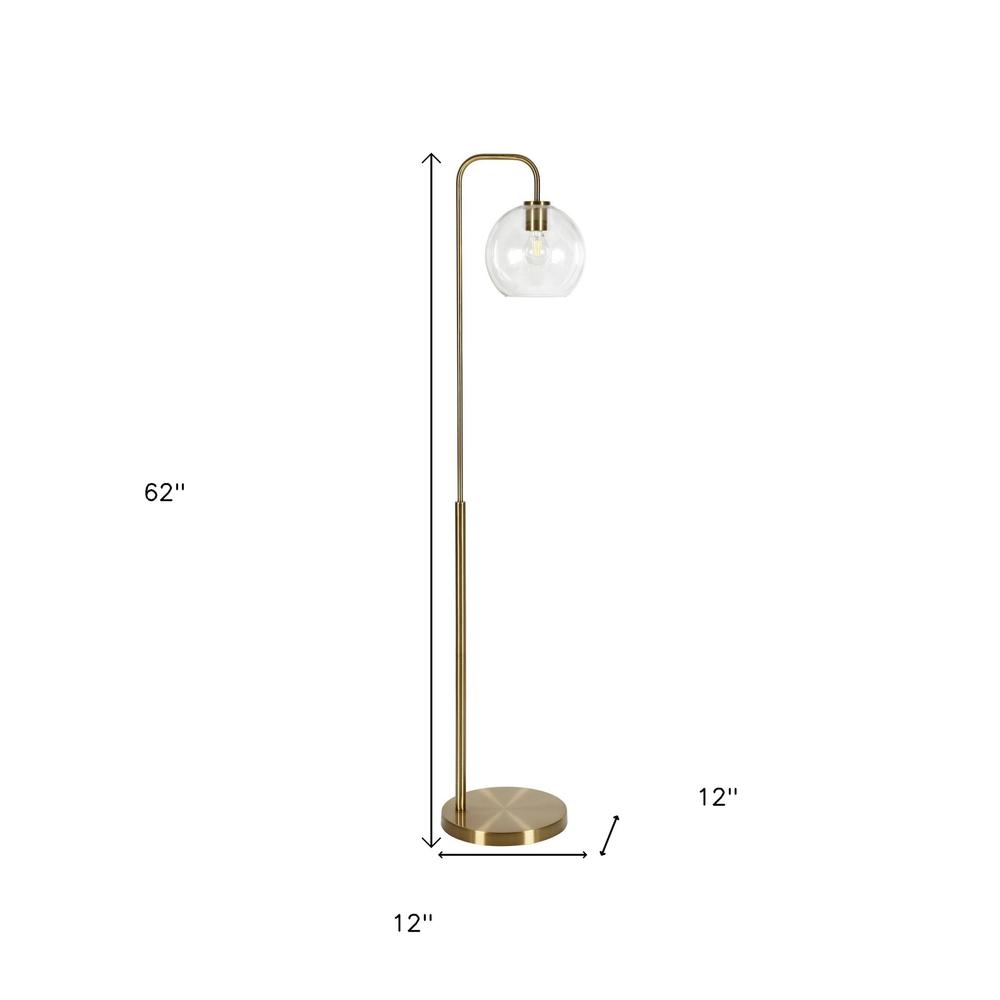 62" Brass Arched Floor Lamp With Clear Transparent Glass Globe Shade. Picture 7