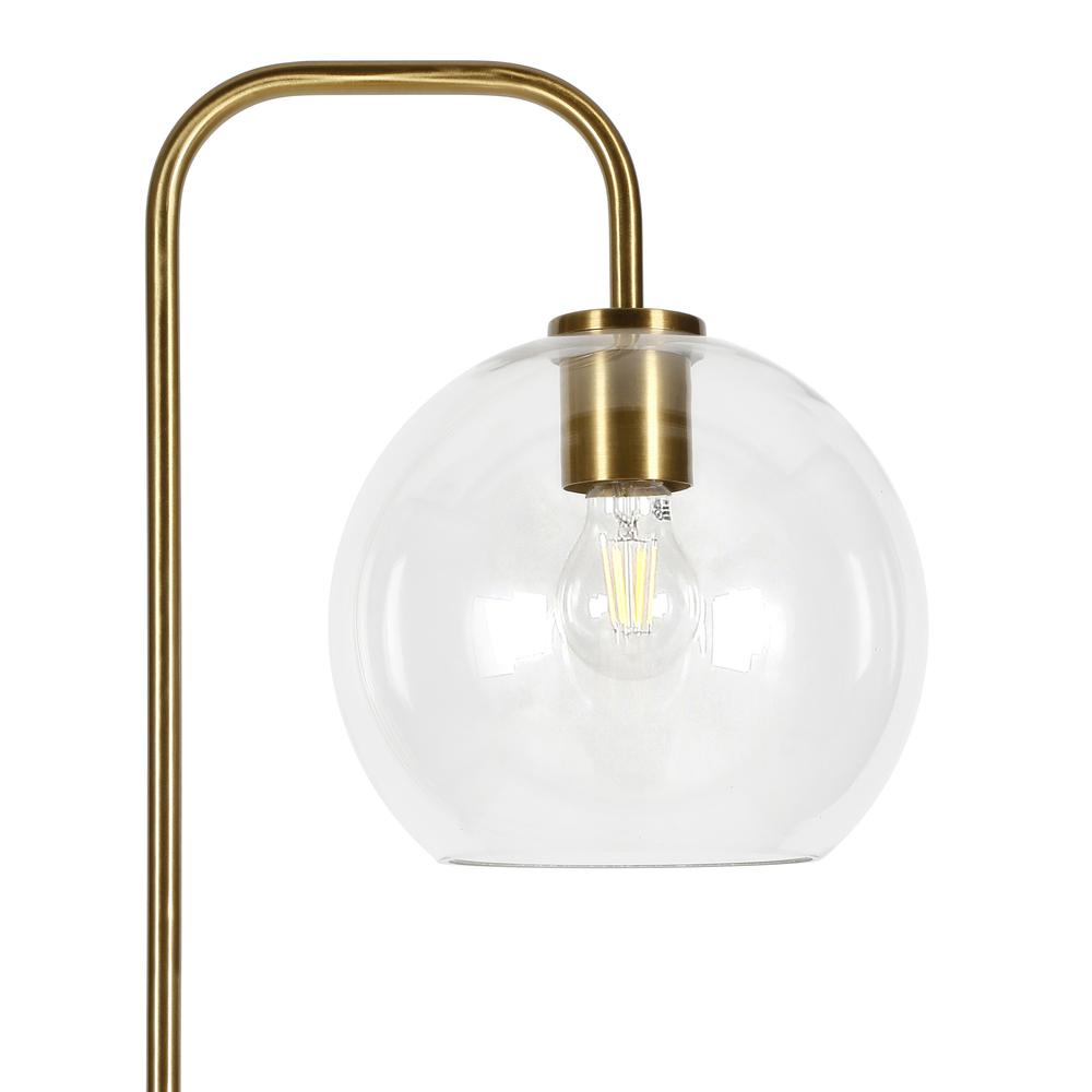 62" Brass Arched Floor Lamp With Clear Transparent Glass Globe Shade. Picture 4