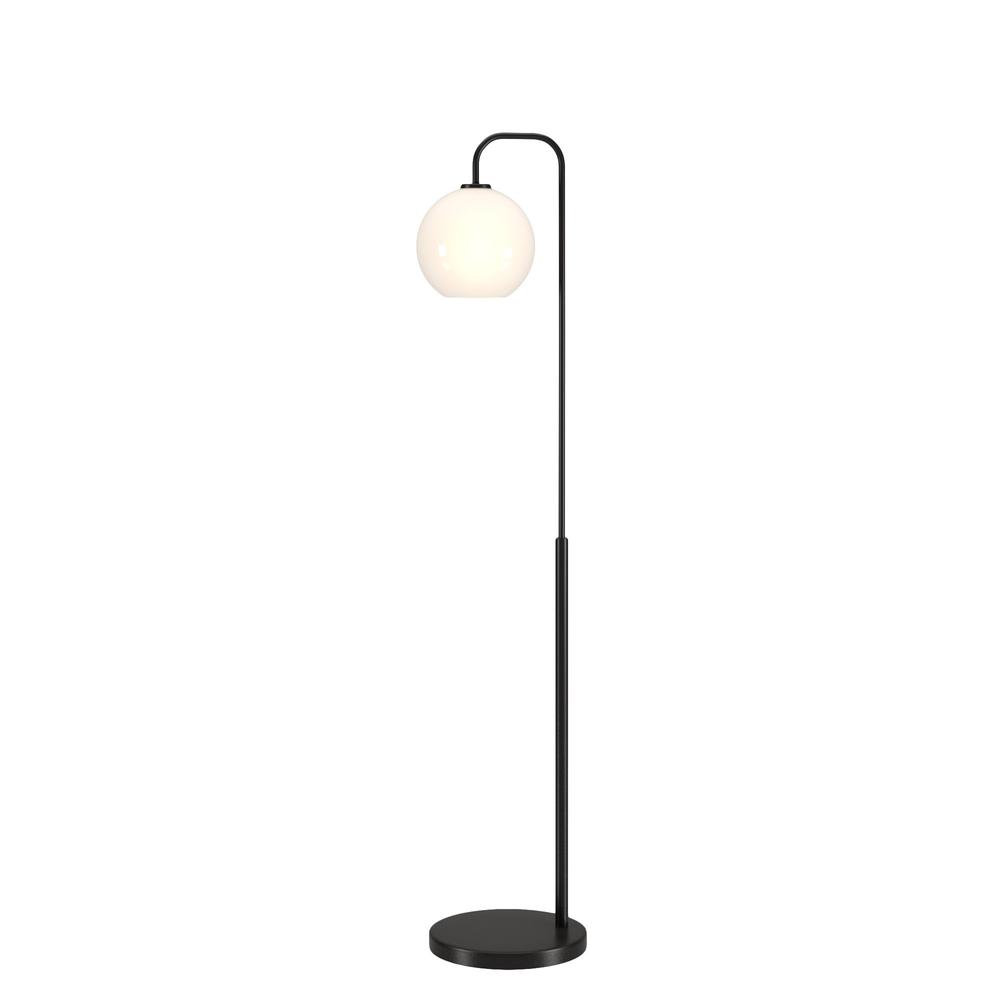 62" Black Arched Floor Lamp With White Frosted Glass Globe Shade. Picture 2