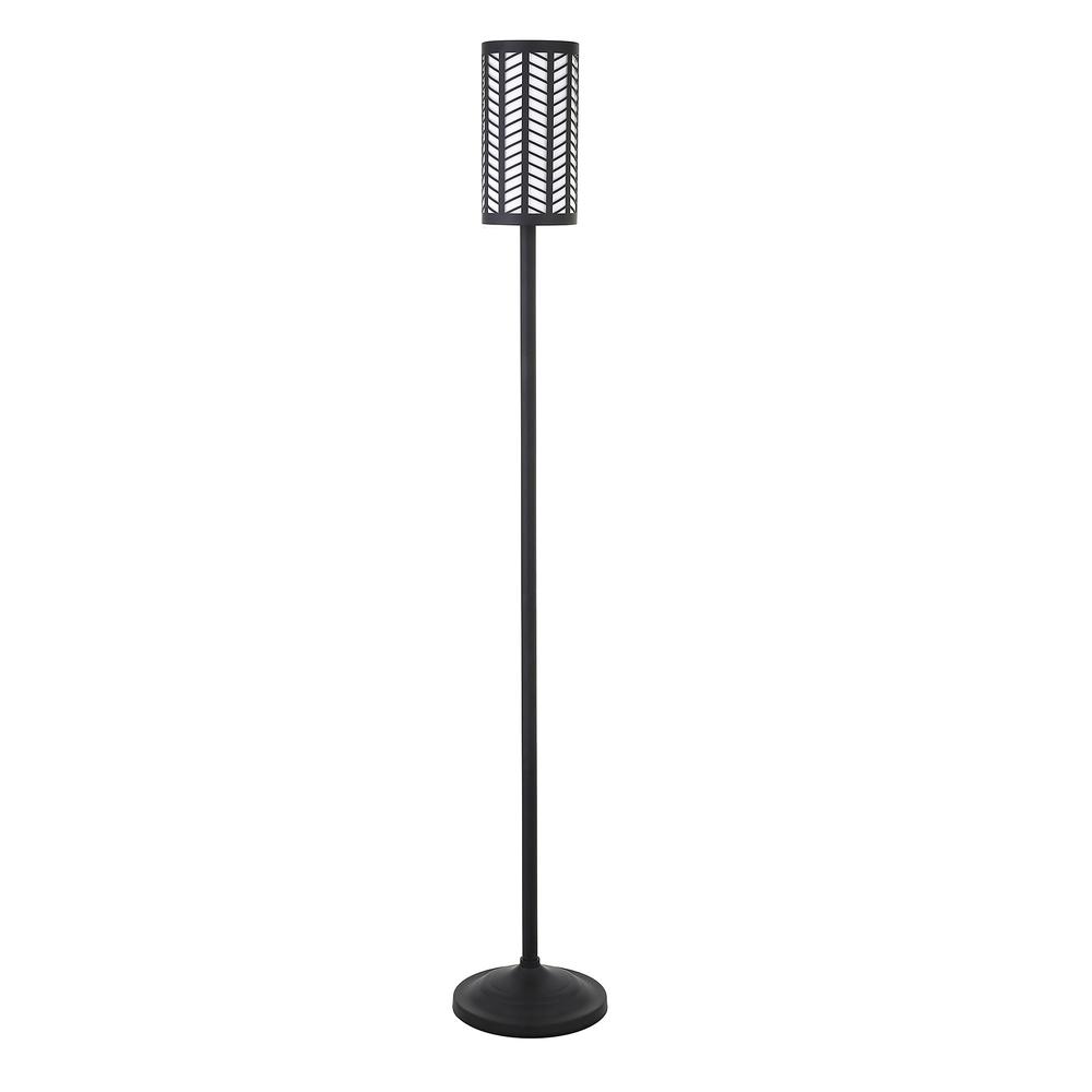 63" Black Torchiere Floor Lamp With Black Drum Shade. Picture 1