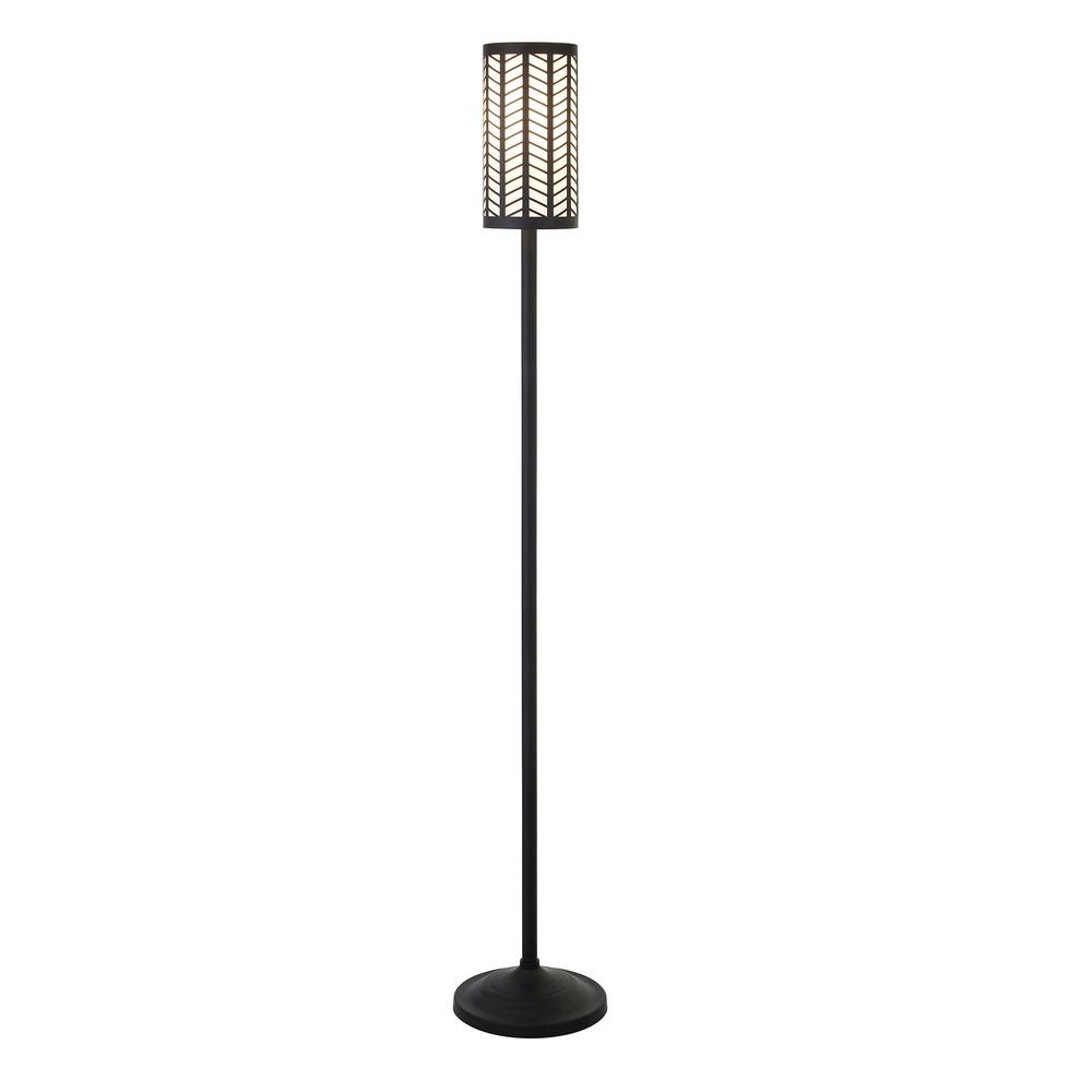 63" Black Torchiere Floor Lamp With Black Drum Shade. Picture 2