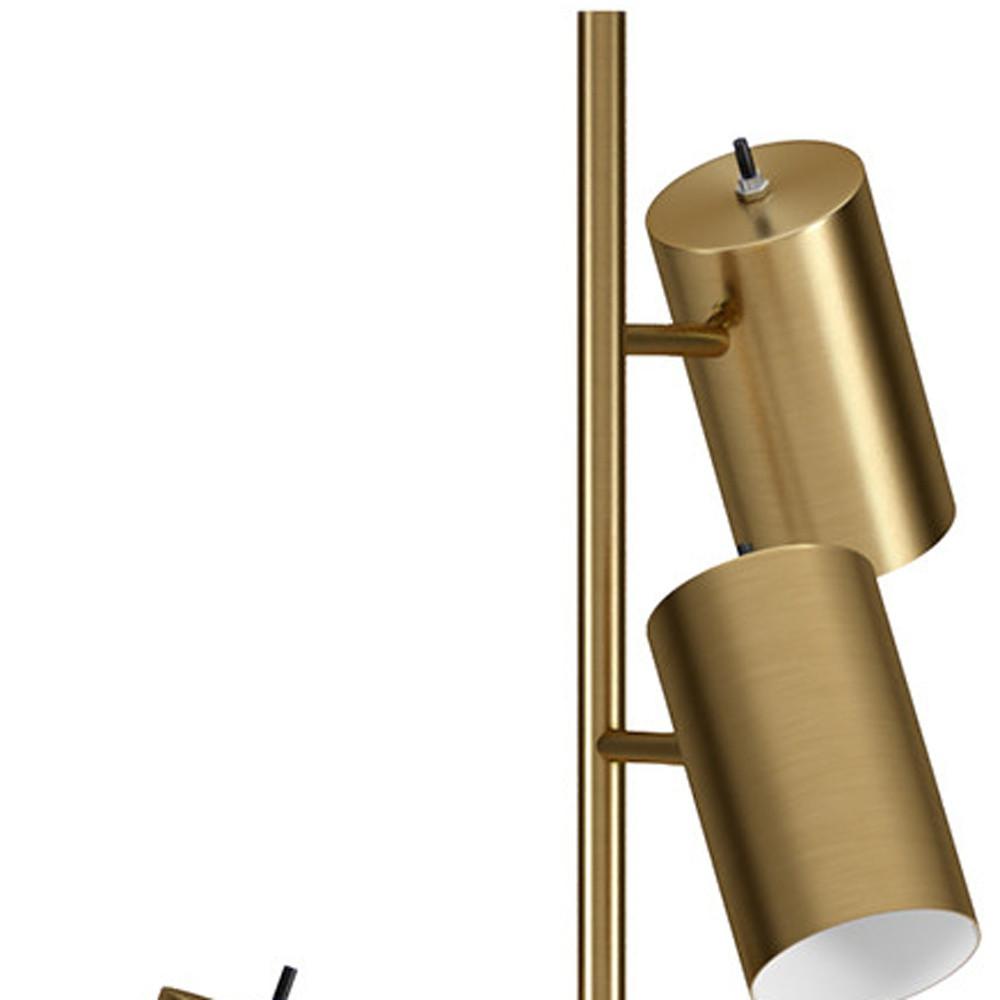 65" Brass Three Light Tree Floor Lamp With Brass Drum Shade. Picture 7