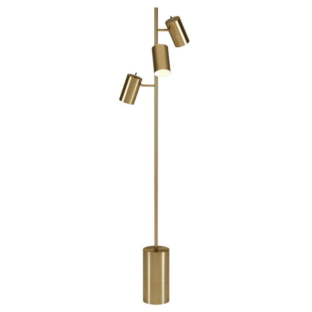 65" Brass Three Light Tree Floor Lamp With Brass Drum Shade. Picture 4