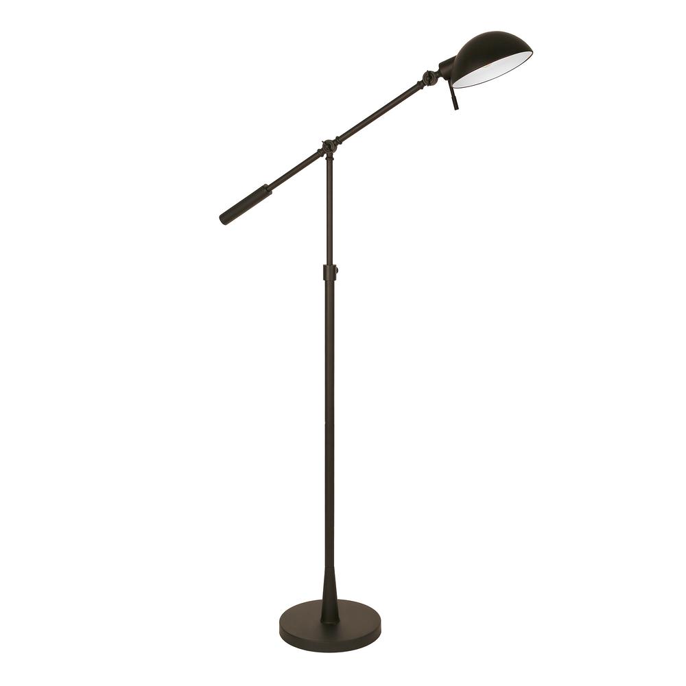 61" Black Adjustable Swing Arm Floor Lamp With Black Cone Shade. Picture 1