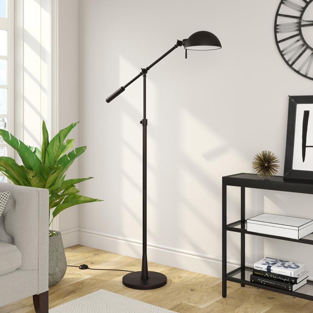 61" Black Adjustable Swing Arm Floor Lamp With Black Cone Shade. Picture 5