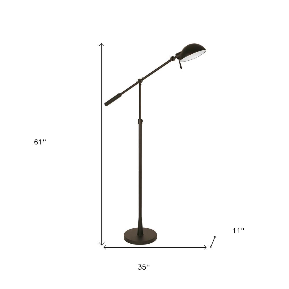 61" Black Adjustable Swing Arm Floor Lamp With Black Cone Shade. Picture 7