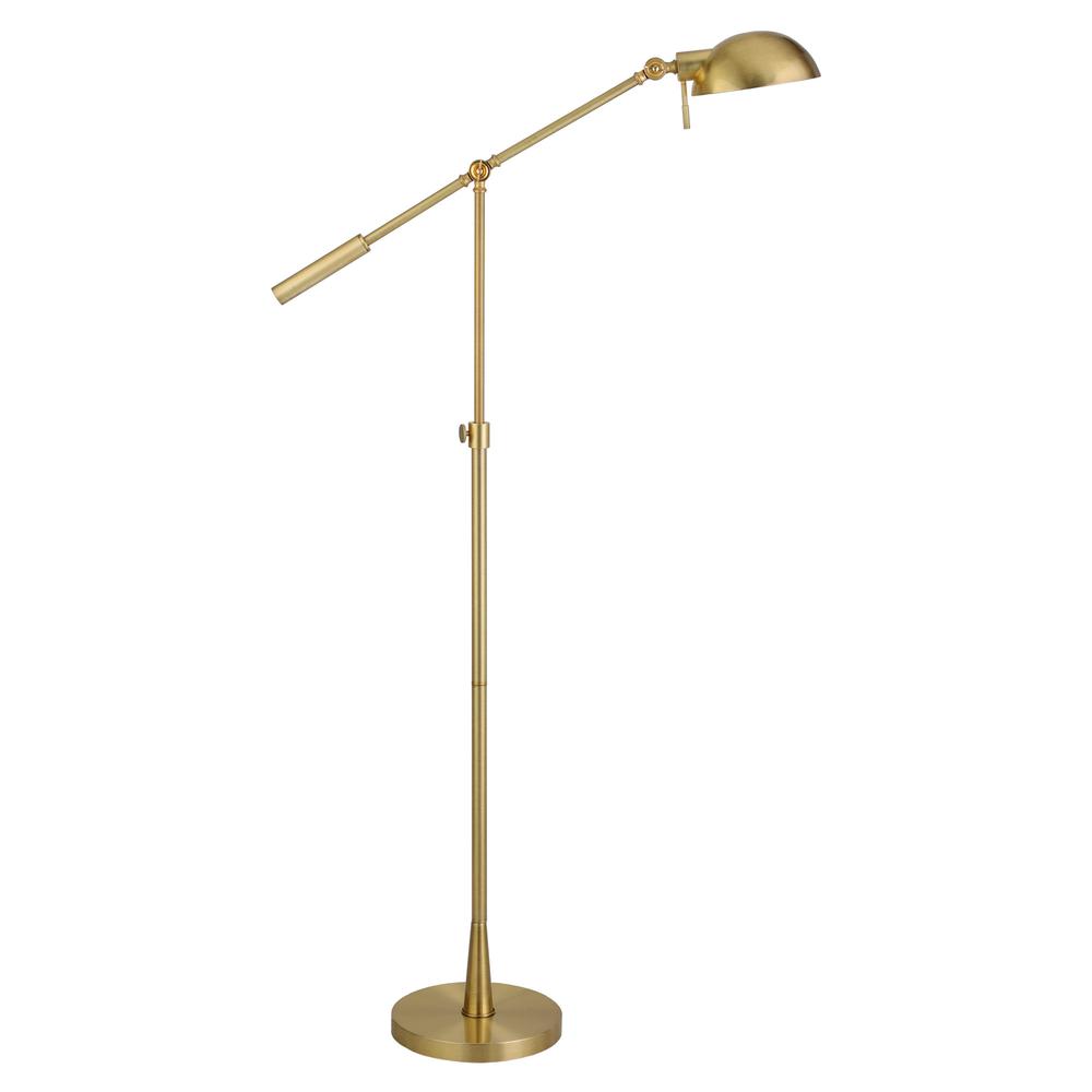 61" Brass Adjustable Swing Arm Floor Lamp With Gold Cone Shade. Picture 1