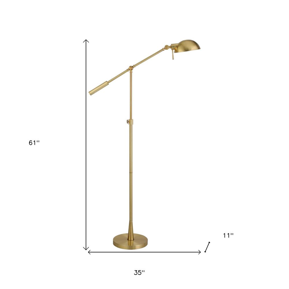61" Brass Adjustable Swing Arm Floor Lamp With Gold Cone Shade. Picture 5