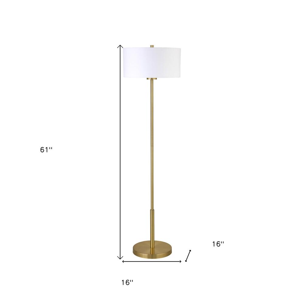 61" Brass Traditional Shaped Floor Lamp With White Drum Shade. Picture 6