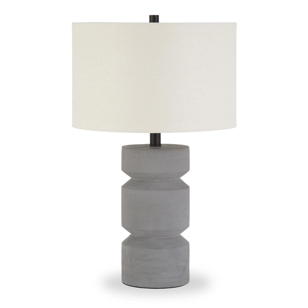 23" Gray Concrete Faceted Column Table Lamp With White Drum Shade. Picture 1